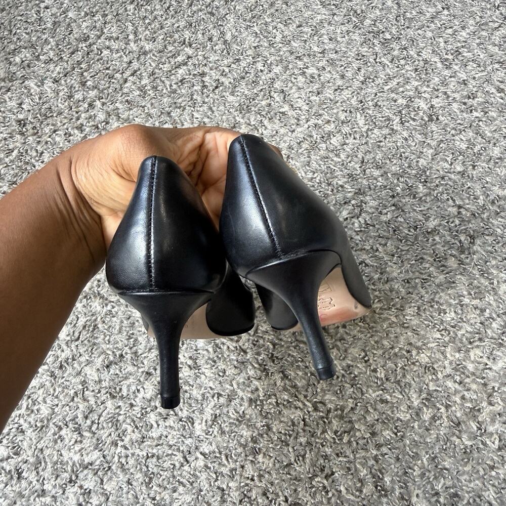 Tory Burch Penelope Cap Toe Pumps Heels Sz 5 Black Leather Patent Pointed Toe - Picture 3 of 6